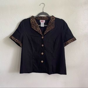 Vintage Black and Cheetah Print Blouse